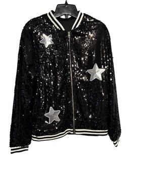 Sequin,Glitter, Star Black Jacket with Pockets